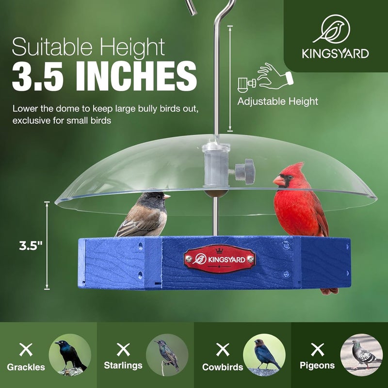 Kingsyard Large Platform Bird Feeder Outdoor Hanging, Adjustable Dome Squirrel Proof Rain Cover, Metal Mesh Tray Recycled Plastic Wild Bird Seed Feeding Station, Blue - Image 3